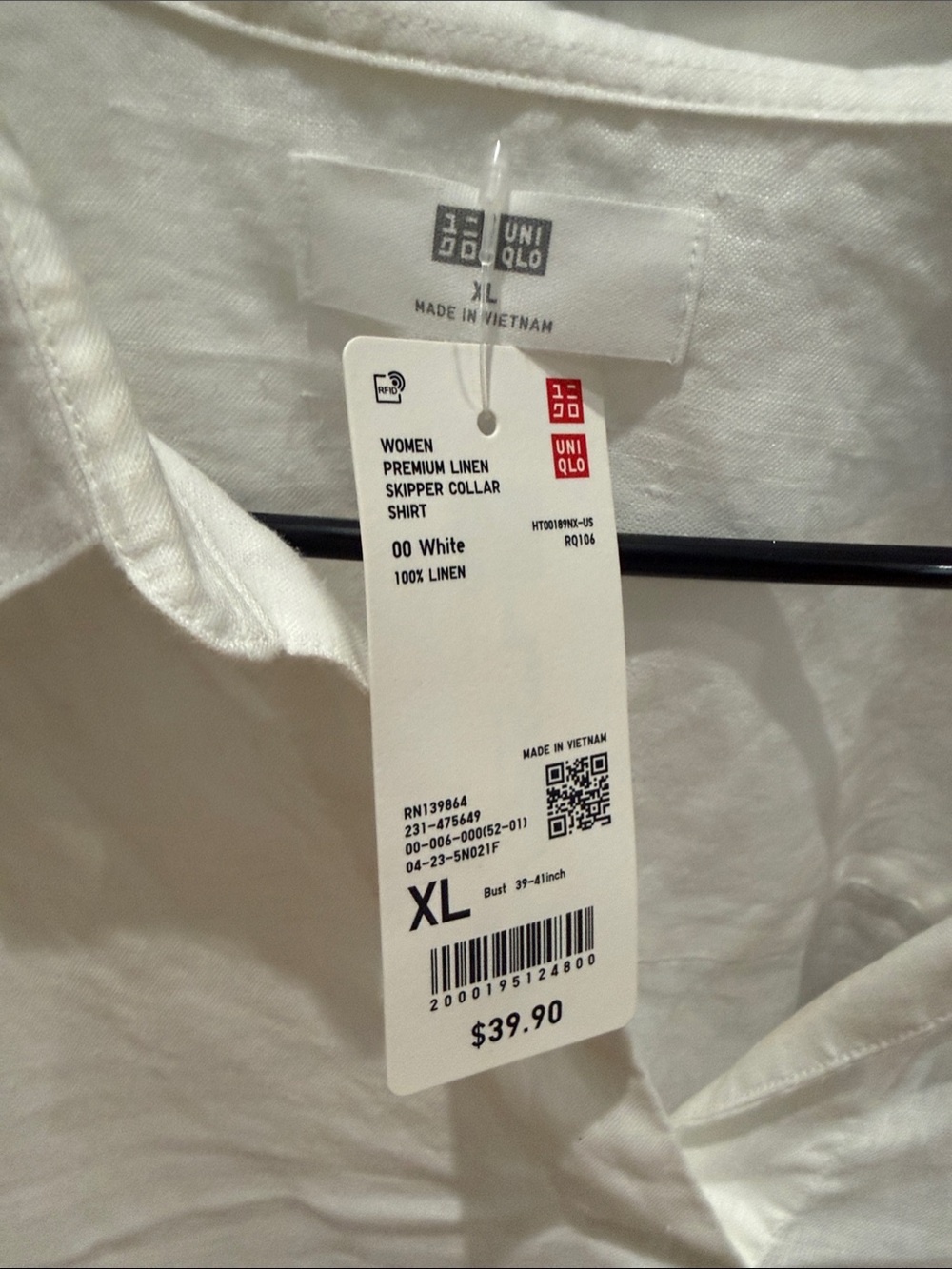 Uniqlo White Relaxed 100% linen V-Placket Shirt - Picture 3 of 6